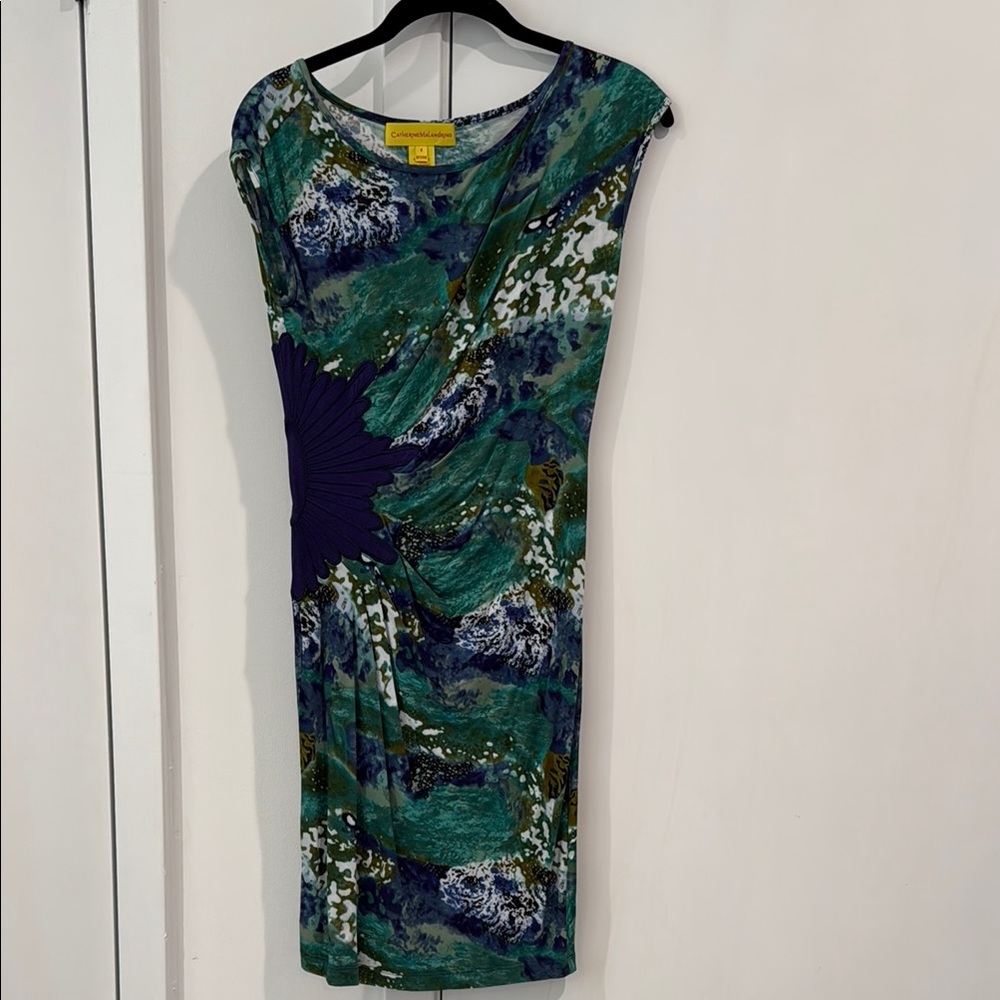 Catherine Malandrino Blue and Green Sheath Midi Dress